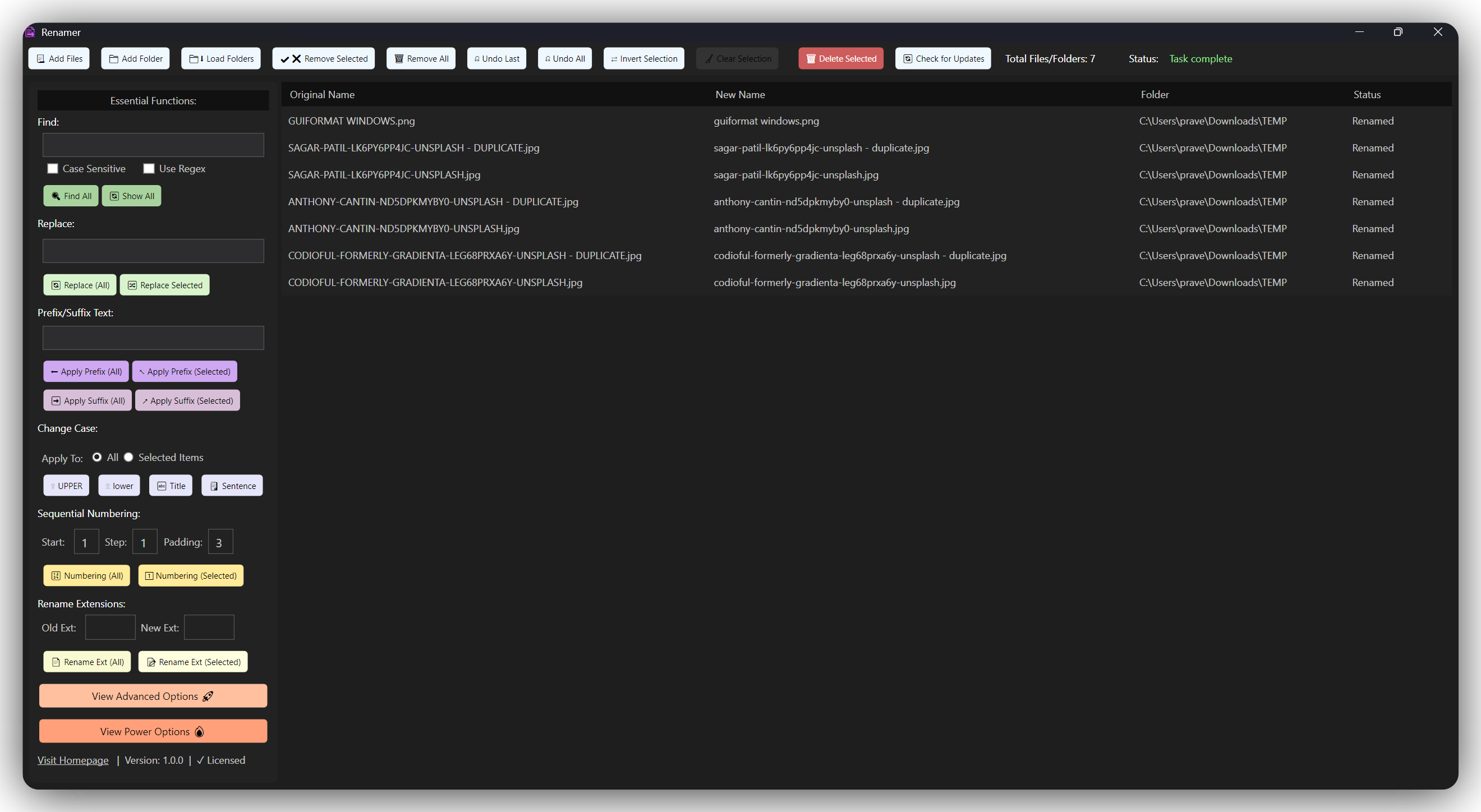 Renamer screenshot - rules builder